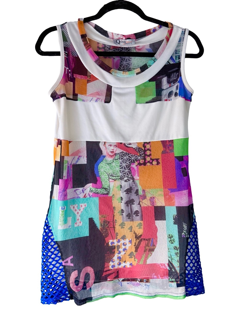Quinze  Heures Trente Paris non surveillance Design Mesh White Multi Dress M